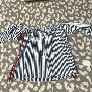 White and Blue Strip Blouse with Some Red Features Cute for Fourth of July